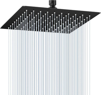 10 Inch Matte Black Rain Shower Head - All Metal Stainless Steel 304, Ultra Thin Design, Modern Bathroom Square Rainfall Showerheads - Full Body Coverage Bath Shower