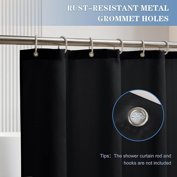 Nasitos Shower Curtain Liners 2 Pack - W36 x H72 - Washable & WaterResistant Fabric Bath Shower Liners for Narrow Stall, Stand Up Shower Stall, RV, Camper (Black, Included Magnet)