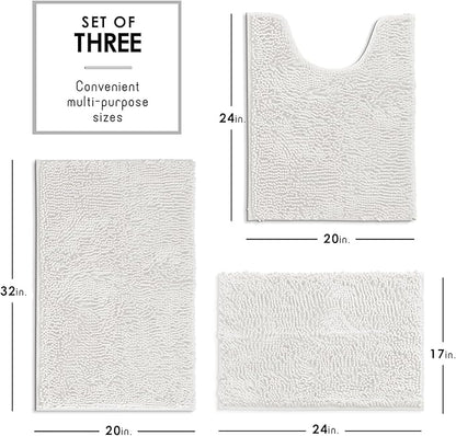 Hearth & Harbor Bathroom Rugs, Chenille Bath Mat - Machine Washable Bath Mats for Bathroom Non-Slip Backing Rubber, Quick Dry Mat - White Bath Rug, 17x24-20x32-20x24