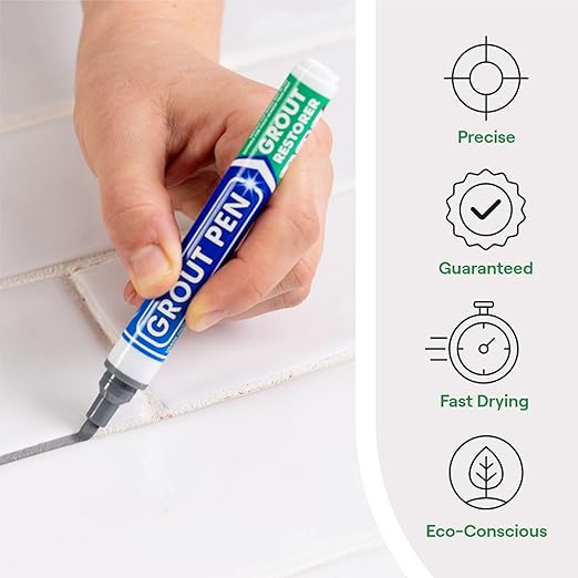 Grout Pen Grey Tile Grout Paint Marker - Narrow 5mm Tip (7mL) - 3 Pack | Waterproof Grout Refresh Restorer for Kitchen & Bathroom, Colorant and Sealer Pens for Cleaner Looking Grout Lines - Grey