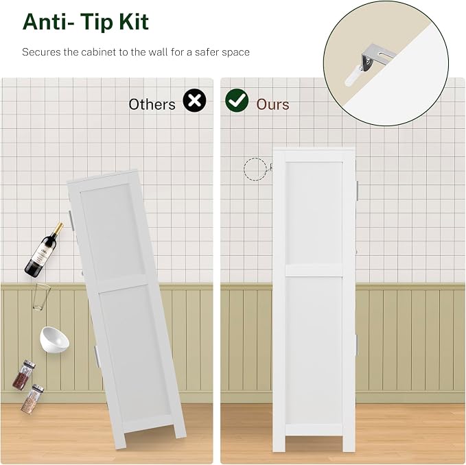 TEENFON Bathroom Storage Cabinet with Adjustable Shelf & Large Drawer | Tall Storage Cabinet with 4 Doors, Kitchen Pantry Storage Cabinets, for Living Room, Dining Room, Entryway, White