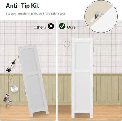 TEENFON Bathroom Storage Cabinet with Adjustable Shelf & Large Drawer | Tall Storage Cabinet with 4 Doors, Kitchen Pantry Storage Cabinets, for Living Room, Dining Room, Entryway, White