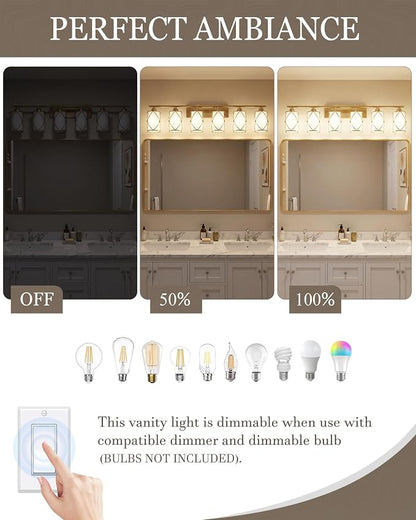6-Light Brushed Gold Bathroom Light Fixtures Over Mirror, 42" UL-Listed Modern Wall Sconce Lights with Milk White Frosted Glass and Metal Cage for Bath, Hardwire E26, CH9176BGW-6W