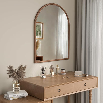 28"x36" Arch Wall Mirror for Wall, Wall Mounted Vanity Mirror for Bedroom, Wood Grain Finish Frame Mirror with Tempered Glass, Vintage Decorative for Bathroom, Entryway, Living Room, Walnut