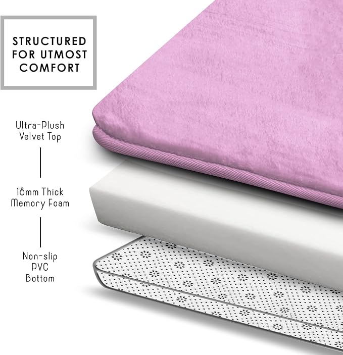 Clara Clark 2 Piece Bathroom Rugs, Velvet Memory Foam Bath Mat Set, Non-Slip Bath Rugs, Machine Wash, Dries Quickly, Ultra Soft Plush Bath Mats for Bathroom, 17 x 24 + Contour, Lavender Dream