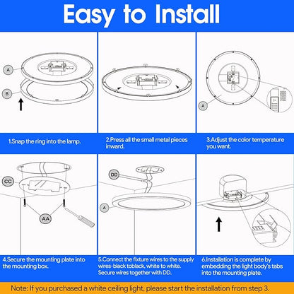 Energetic 5CCT Flush Mount Ceiling Light Fixtures, 26W LED Ceiling Lights for Bedroom, Kitchen, Bathroom, Hallway, 2700/3000/3500/4000/5000K, Super Slim, 11 Inch, White, 3 Pack
