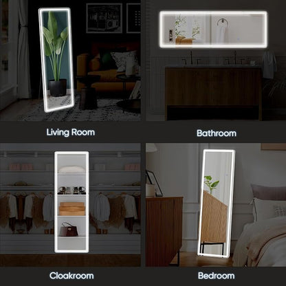 DUMOS Full Length Mirror Lighted, 20"x63" LED Floor Standing Mirror | LED Lights 3 Color Lighting and Shatterproof Tempered Glass, Wall Hanging or Leaning, Floor Standing, Modern Home Decor