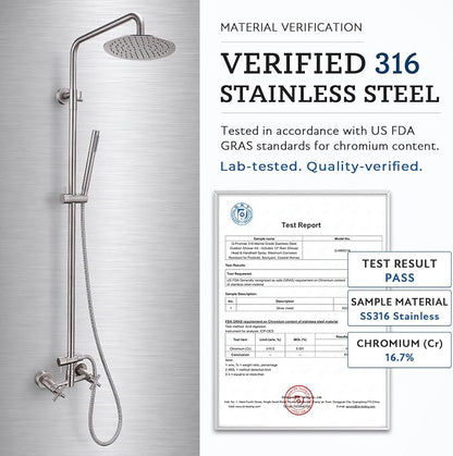 G‑Promise 316 Marine Grade Stainless Steel 8 Inches Outdoor Shower Kit | SUS 316 Stainless Steel, Built to Last, Easy Install, Height Adjustable, Wall Mounted, for Poolside, Backyard, Coastal Homes