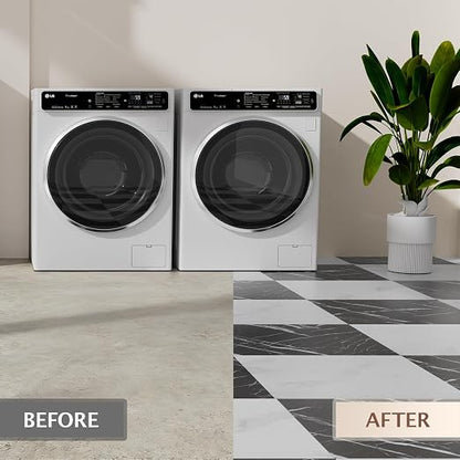 Peel and Stick Floor Tile, 20 PCS 12" x 12" Checkered Waterproof Marble Texture Luxury Vinyl Tiles, Easy DIY Self Adhesive Vinyl Flooring for Bathroom, Kitchen, Living Room, Black/White