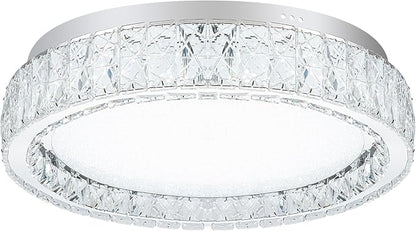 LamQee Crystal Flush Mount Ceiling Light Fixture, Dimmable LED Modern Close to Ceiling Light, Hallway Light Fixtures Round Ceiling Chandelier for Bedroom Kitchen Bathroom Closet Dining Room 17.72 inch