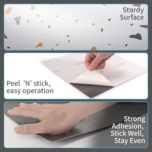 Art3d 30-Pack Peel and Stick Vinyl Floor Tiles, 12 x 12 in, Modern Terrazzo