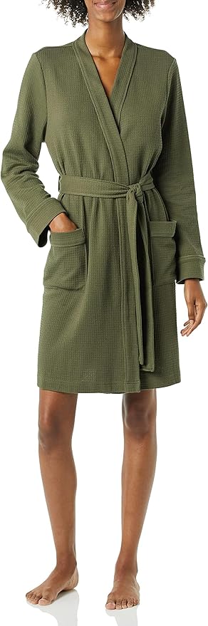 Amazon Essentials Women's Lightweight Cotton Waffle Mid-Length Bathrobe (Available in Plus Size)