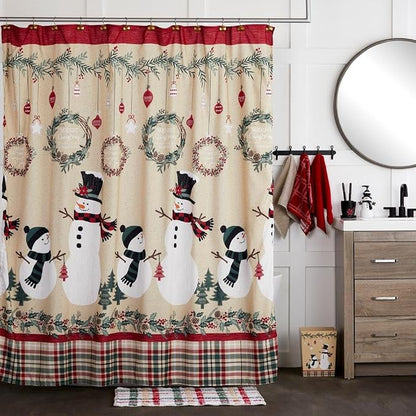 SKL Home Christmas/Winter Rustic Plaid Snowman Bath Towel, Wheat | 100% Cotton. 500 GSM. Soft & absorbent terry with embroidery. Great for holiday gifting.