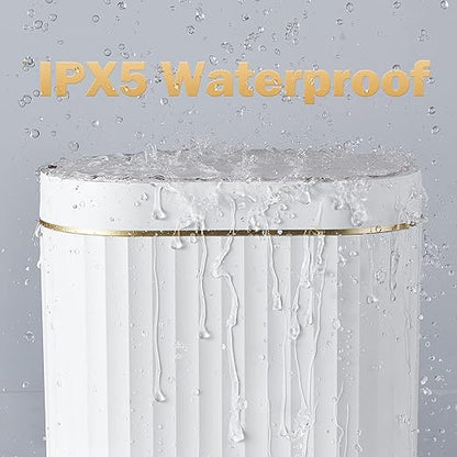ELPHECO Bathroom Trash Can with Lid, 2 Gallon, Motion Sensor, White Gold | Automatic Garbage Can, IPX5 Waterproof Plastic Wastebasket, Trash Bin for Bathroom, Bedroom, Kitchen and Office