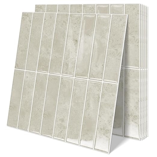 10 Sheets Upgraded Thicker Design Subway Tile Peel and Stick Backsplash | 12”×12”Self Adhesive Wall Tiles Stick on Back Splash for Kitchen,Bathroom,Camper(Beige)