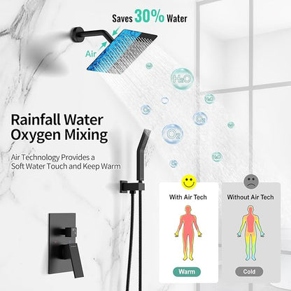 SR SUN RISE Shower Faucet - 8 Inch Shower System with Rain Shower Head and Handheld Spray - Shower Faucet Trim Repair Kits with Diverter Valve - All Metal Shower Set - Matte Black