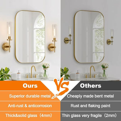 [Hardwired] Wall Sconces Set of Two, Brushed Gold Bathroom Sconces with Clear Glass, Modern Wall Light Fixtures for Bathroom Mirror Vanity, Living Room, Bedroom, Hallway, Stairway, Cabinet, Foyer