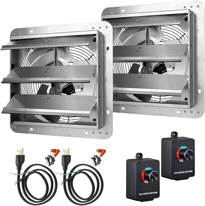 Simple Deluxe 12 Inch Variable Shutter Exhaust Fan Aluminum with Speed Controller and Power Cord Kit, 1620RPM, 1600 CFM