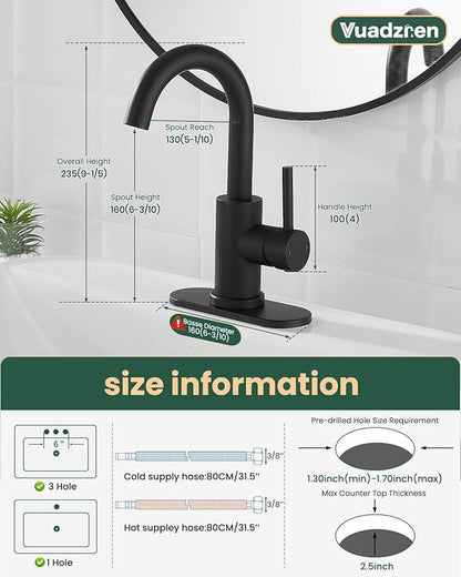 Black Bathroom Faucet Set, Single Handle Vanity Faucet for Bathroom Sink (1 Hole or 3 Holes), Stainless Steel Kitchen Faucet, Farmhouse Vanity Lavatory Faucets-2 Sets, Outdoor