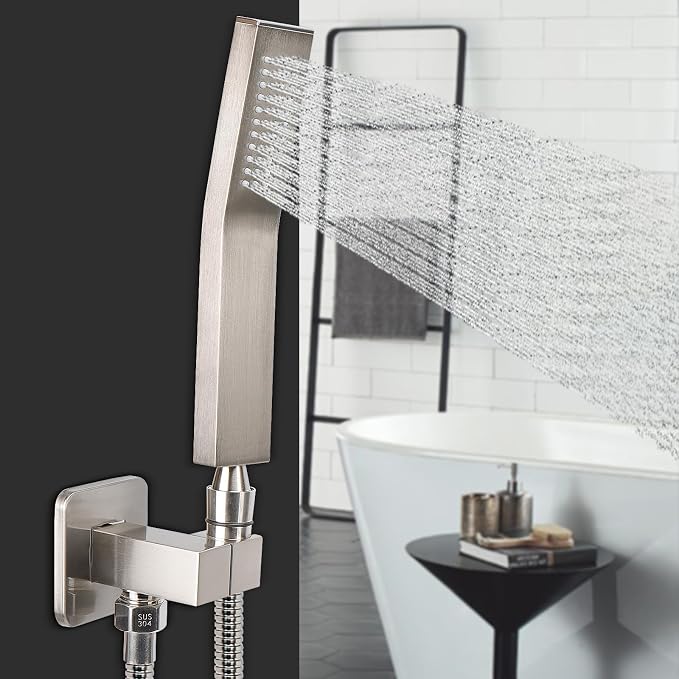 NearMoon Hand Held Shower Head, Luxury High Pressure Shower Kit with Wall Connector and Hose Set, for Bathroom Showering System Contemporary Square Style (Brushed Nickel)