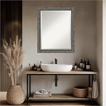 Amanti Art Black Bathroom Mirror for Over Sink, 26x32 Filigree Matte Black Rectangle Vanity Mirror, Large Traditional Frame, Hangs Horizonally and Vertically, Bathroom Wall Decor, Beveled Edge