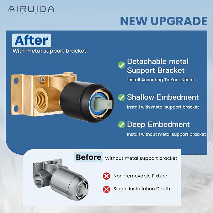 Airuida Matte Black Shower Faucet Set,8 Inch Shower Valve Kit | Square Showerhead,Female Thread Rough-in Valve,Bathroom Rain Shower System,Single Function Handle