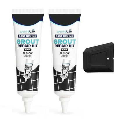 Premixed Tile Grout Repair - Black 2-Pack (17.6oz/500g) | Acrylic sanded formula, for bathroom shower kitchen tile, water-resistant, 24-hour cure, 58 sq ft, value 2-pack