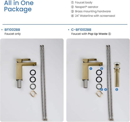 Solid Brass Single Handle Bathroom Sink Faucet with Pop-Up Drain, High Arc Cubic Spout Lavatory Faucet in Brushed Brass, Corrosion-Resistant, Modern Design