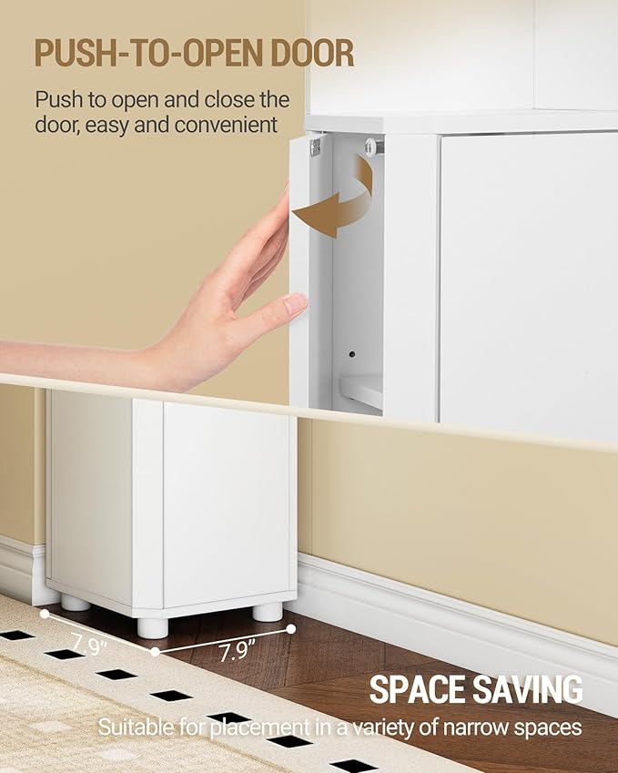 Corner Cabinet, Tall Bathroom Corner Cabinet with Doors, Narrow Storage Cabinets with Adjustable Shelves, Bathroom Organizers and Storage for Small Space, White BC31003X