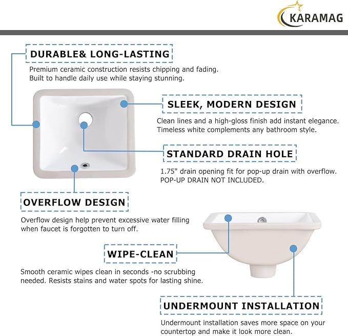 12 Inch Small Undermount Bathroom Sink Rectangle Undermount Sink White Ceramic Under Counter Bathroom Sinks with Overflow (12.0"x10.6")