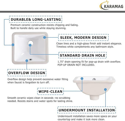 12 Inch Small Undermount Bathroom Sink Rectangle Undermount Sink White Ceramic Under Counter Bathroom Sinks with Overflow (12.0"x10.6")