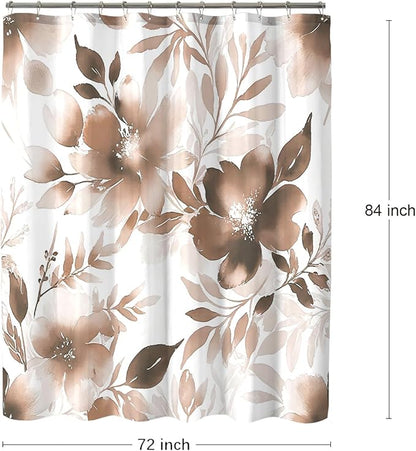 Floral Shower Curtain, Brown Watercolor Flower Shower Curtains for Bathroom, Modern Minimalist Waterproof Fabric Bath Decoration 72x84 Inch
