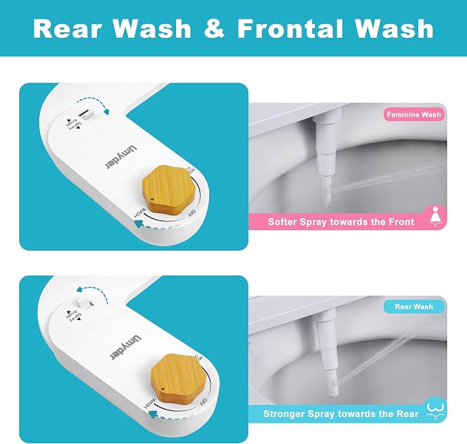 Bidet Attachments for Toilet Seat Non-Electric Cold Wash | Self-Cleaning Retractable Nozzle,Adjustable Water Pressure&Spray Angle,Fits Elongated & Round Toilet,Bamboo Knob,Easy Install