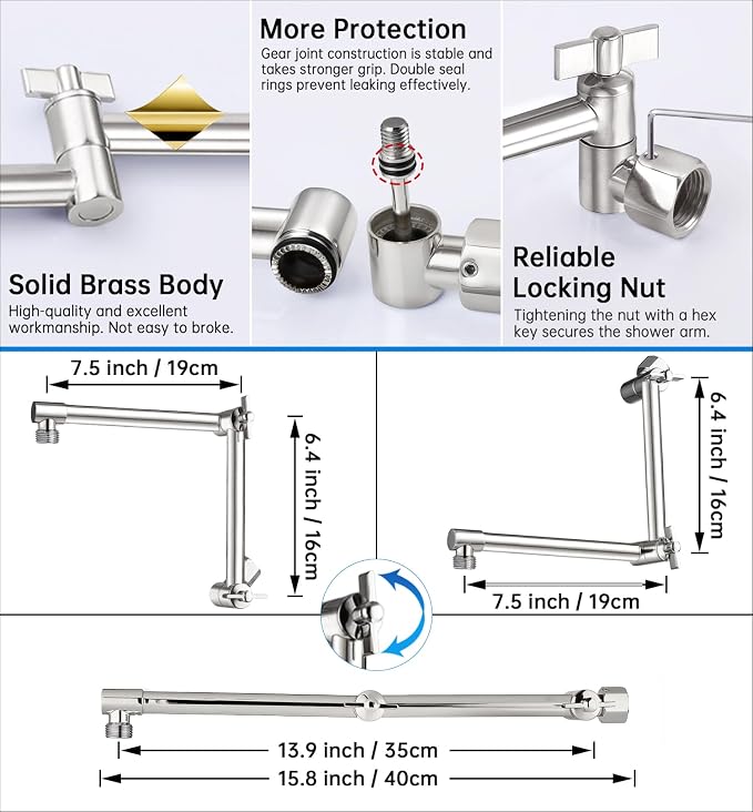 G-Promise 12 Inch All Metal Rain Shower Head with Extension Arm | Built to Last, Rust Resistant, Easy to Install, Adjustable, Full Body Coverage Large Rainfall Shower Head, Daily SPA
