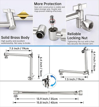 G-Promise 12 Inch All Metal Rain Shower Head with Extension Arm | Built to Last, Rust Resistant, Easy to Install, Adjustable, Full Body Coverage Large Rainfall Shower Head, Daily SPA