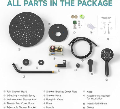 SR SUN RISE Shower Faucet - 16 Inch Multifunctional High Pressure Shower Head System with Handheld Shower Head Fixtures - Valve Included - Matte Black