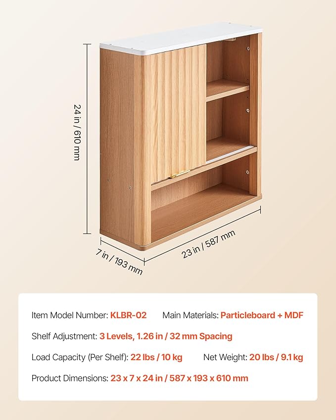 VEVOR Bathroom Wall Cabinet, with Door and Adjustable Shelf, Over The Toilet Storage Medicine Cabinet Wall Mounted, Hanging Organizer with Shelves and Open Partition for Laundry Room Kitchen Restroom