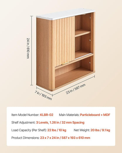 VEVOR Bathroom Wall Cabinet, with Door and Adjustable Shelf, Over The Toilet Storage Medicine Cabinet Wall Mounted, Hanging Organizer with Shelves and Open Partition for Laundry Room Kitchen Restroom
