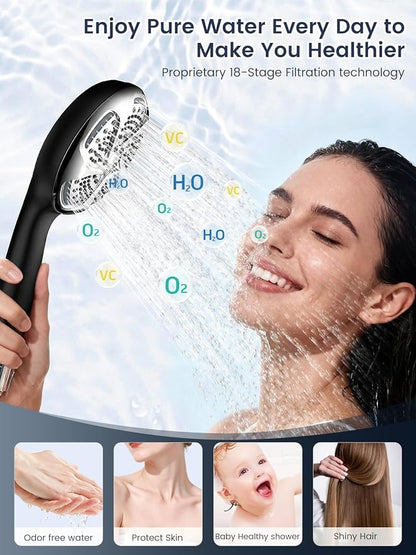 Filtered Shower Head with Handheld, High Pressure ShowerHead with Filters | 7 Mode, Remove Chlorine，Detachable ShowerHead for Hard Water, Built-in Power Wash to Clean Tub