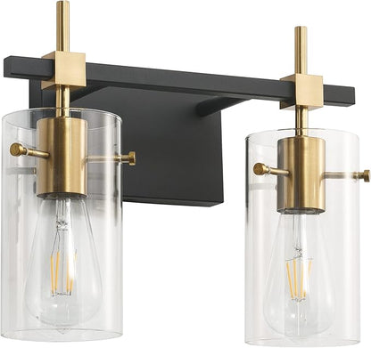 SOLFART Vintage Vanity Light Fixtures Wall Light for Bathroom Over Mirror Light with Glass Shade Light Fixtures (2 Lights-Exclude Bulb)