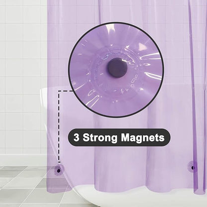 Barossa Design Shower Curtain Liner - Premium Clear Lavender PEVA Shower Liner with 3 Magnets and Metal Grommets, Waterproof Lightweight Standard Size Bathroom Curtains - Translucent Lavender