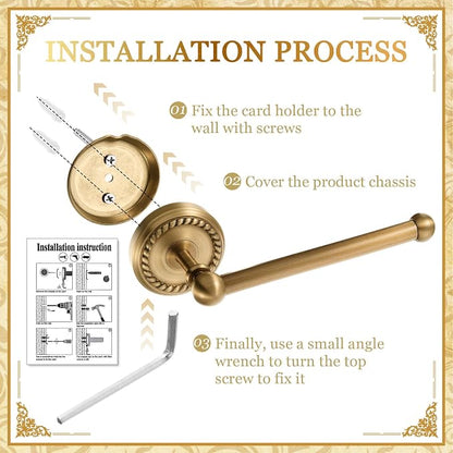 4 Pcs Antique Brass Gold Bathroom Accessories Set Wall-Mounted Towel Rack & Towel Ring & Toilet Paper Holder & Robe Hook, Wall Mounted Brass Vintage Bath Hardware Fixture Set(Style 1)