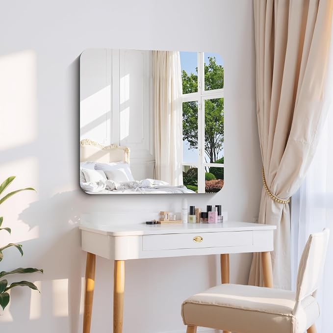 CILIBER Frameless Mirror, 30x30 Square Bathroom Mirrors for Wall Rounded Corner, Frameless Vanity Mirror Over Sink with Polished Edge, 3mm Tempered Glass, Decorative for Bedroom, Living Room, Entryway