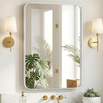 NEWBULIG 30"x40" White Wall Mirror, Bathroom Mirrors for Over Sink, Matte Metal Framed Vanity Decor Mirror with Tempered Glass, Entryway, Living Room, Bedroom
