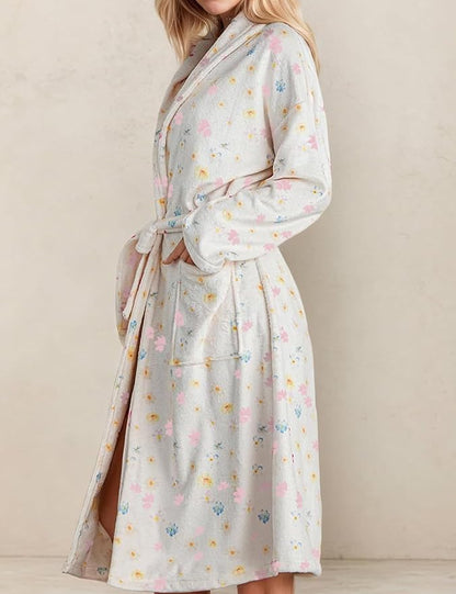 Women Fleece Fruit Print Robe Cute Robes for Women Spring Summer Lightweight Bathrobe Soft Flannel Gown with Belt