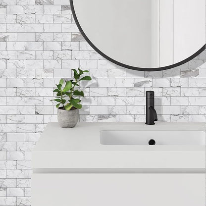 Vamos Tile 100-Piece Glossy Statury White Peel and Stick Backsplash Tile,3''x6'' PVC Subway Tile with Dark Gray Grout, Stick on Backsplash for Kitchen/Bathroom/Fireplace