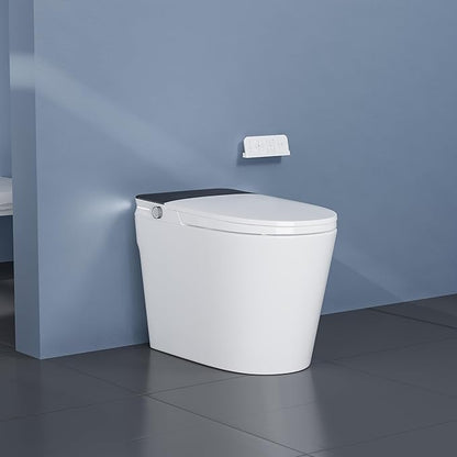 Smart Toilet with ADA Height, Bidet Built-In, Auto-Sensing Flip Lid, Off-Seat Auto Flush, Foot-Sensor, Instant Hot Water and Warm Air Drying, LED Display, Toilet with Light Strip