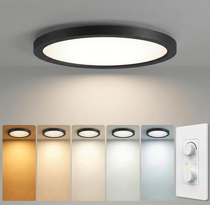 15.8Inch LED Flush Mount Ceiling Light,5CCT,ETL Listed,Dimmable Black | Hardwired 5CCT Selectable 2700K-5000K,30W 3400LM Dimmable Round Flat Panel Light Fixture for Living/Bedroom,Porch&Indoor