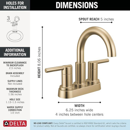 Delta Nicoli Centerset Brushed Gold Bathroom Faucet with Sprayer, 4 Inch 3 Hole Bathroom Sink Faucet with Pull Out Sprayer, Push-Pop Drain, Champagne Bronze 25749LF-CZ