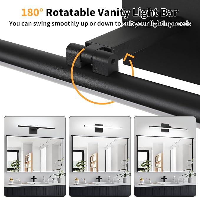 LED Bathroom Vanity Light, Modern Bathroom Light Fixture Over Mirror (Cool White 6000K), Vanity Light Bar with Angle Adjustable, 24 Inch, Black